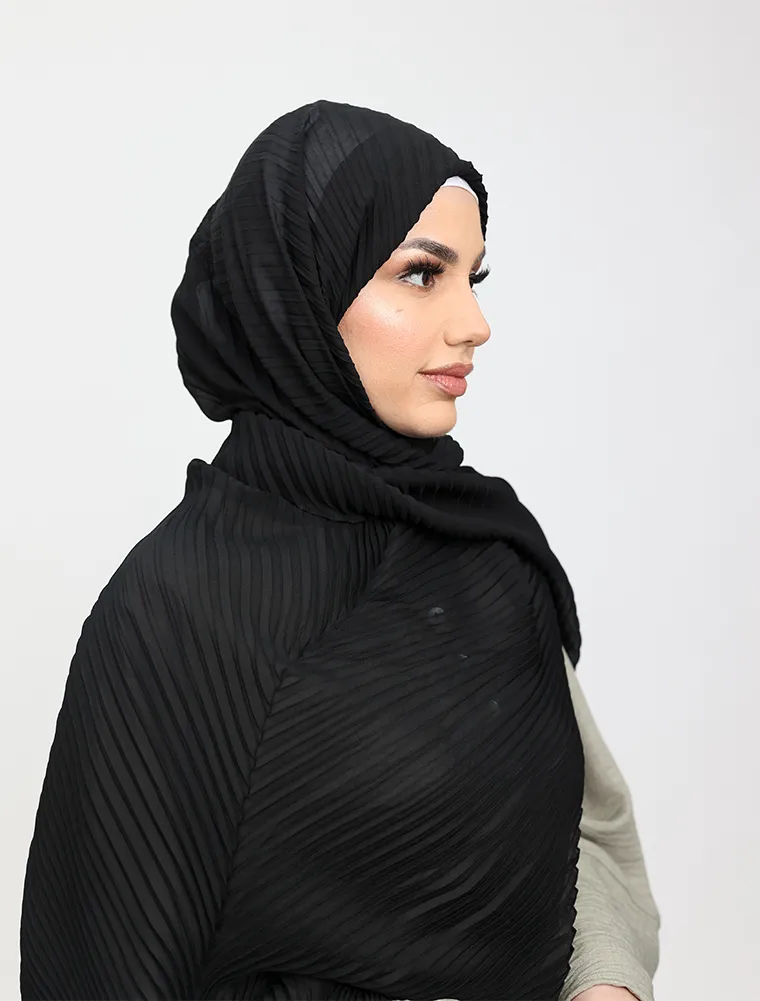 Black Pleated Chiffon Hijab